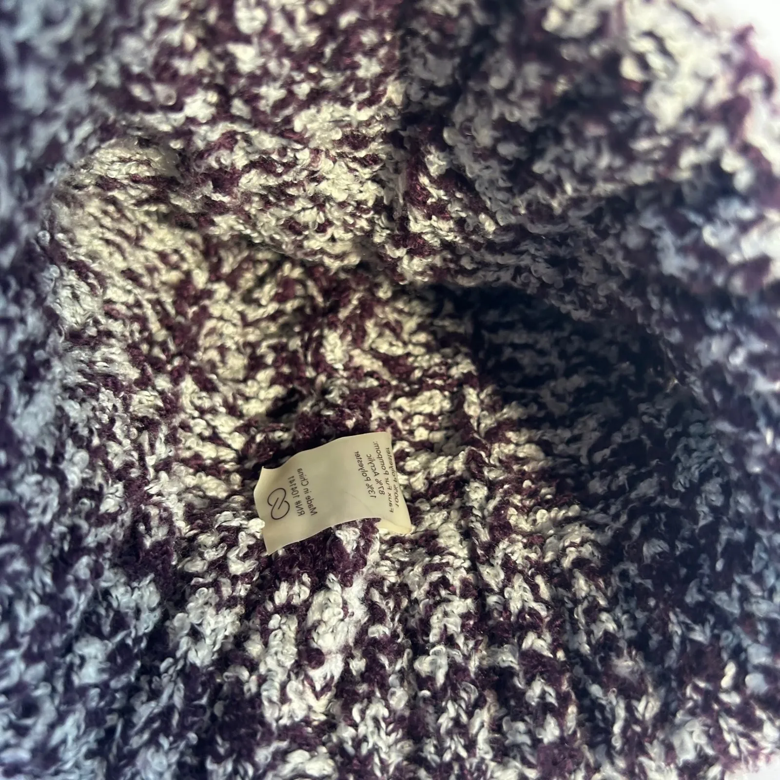 Calia Women's Knit Beanie Hat with Faux Fur Pom Pom Purple White - Image 3