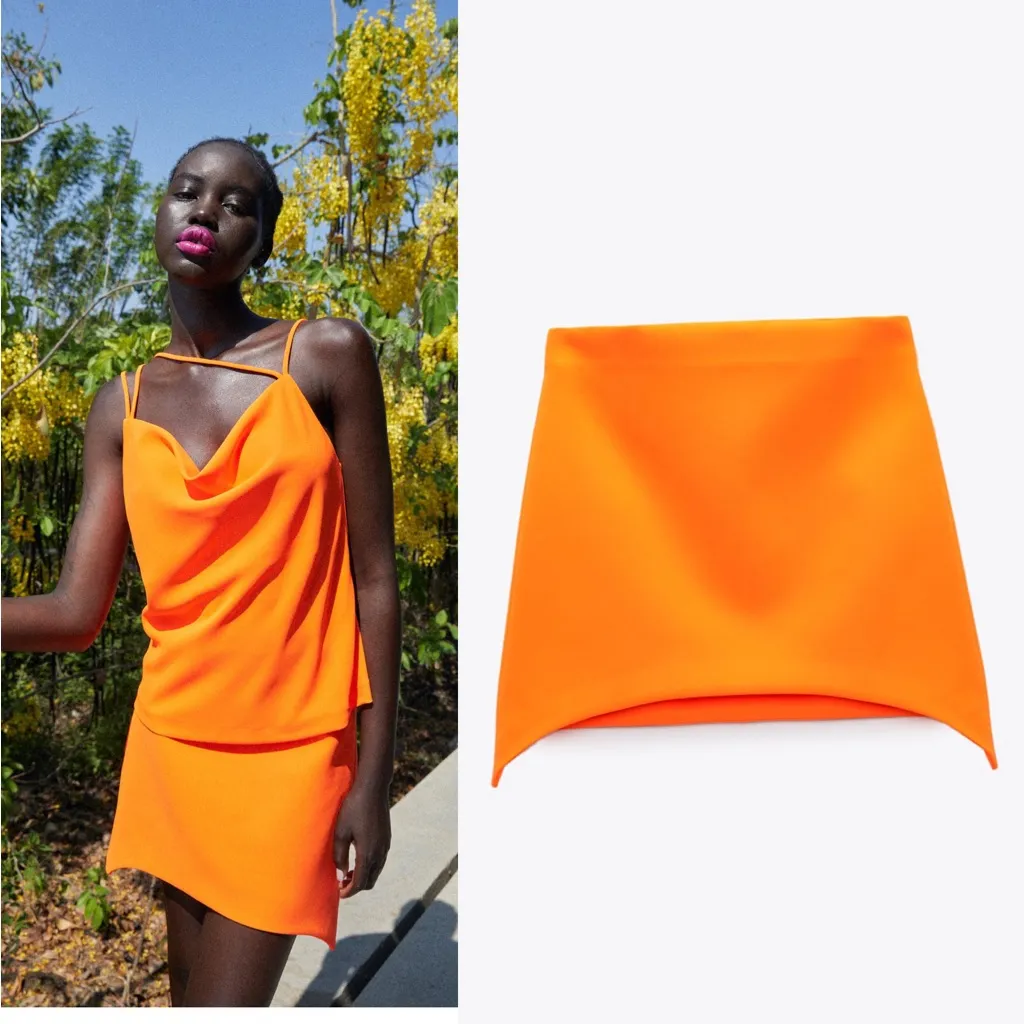 NWT ZARA BLOGGERS FAV ASYMMETRIC MINI SKIRT BRIGHT ORANGE XL - Image 2