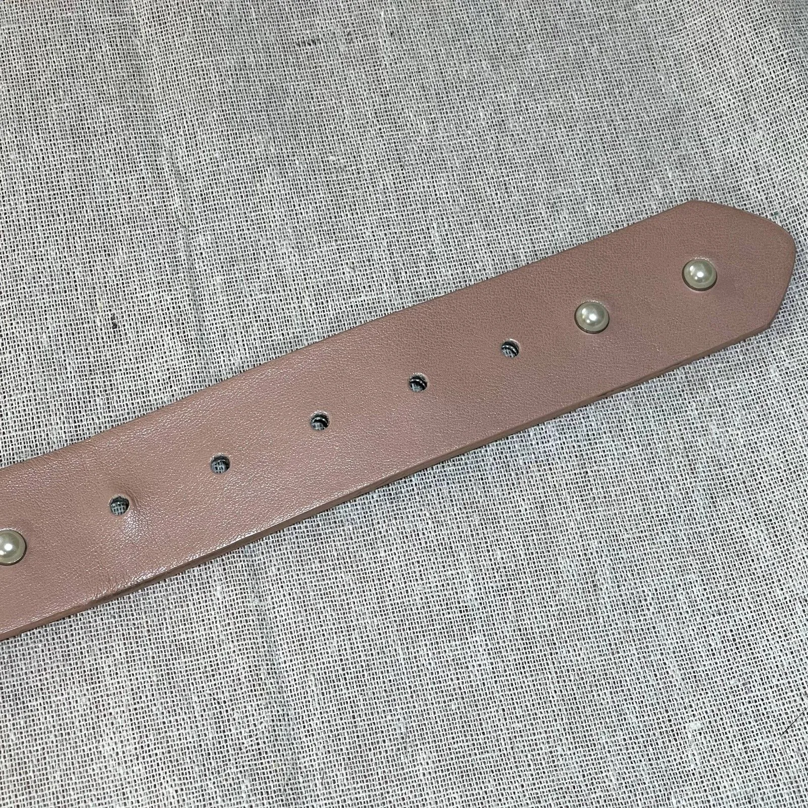 Blush Pink Vegan Leather Belt with Faux Pearl Studs ~39" - Image 4