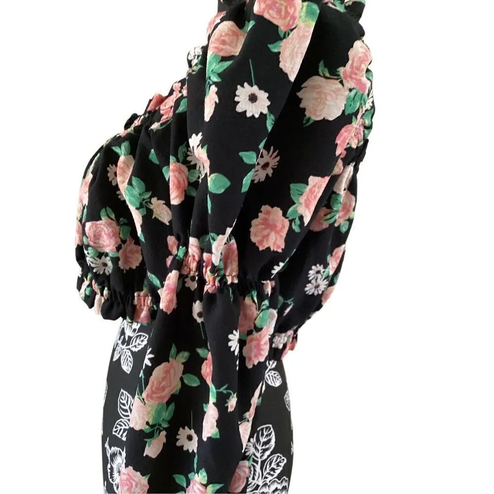 Divided by H&M Floral Crop Top Cold Shpulder Boat Neck Cropped Blouse - Image 7