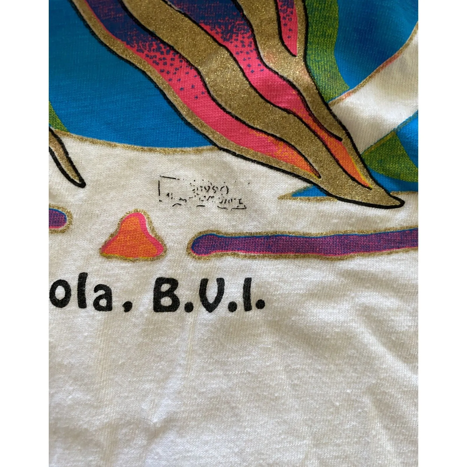 VTG Pacific 90s Single Stitch Vibrant Fish Logo Tortola Short Sleeve Tee L White Size L - Image 4