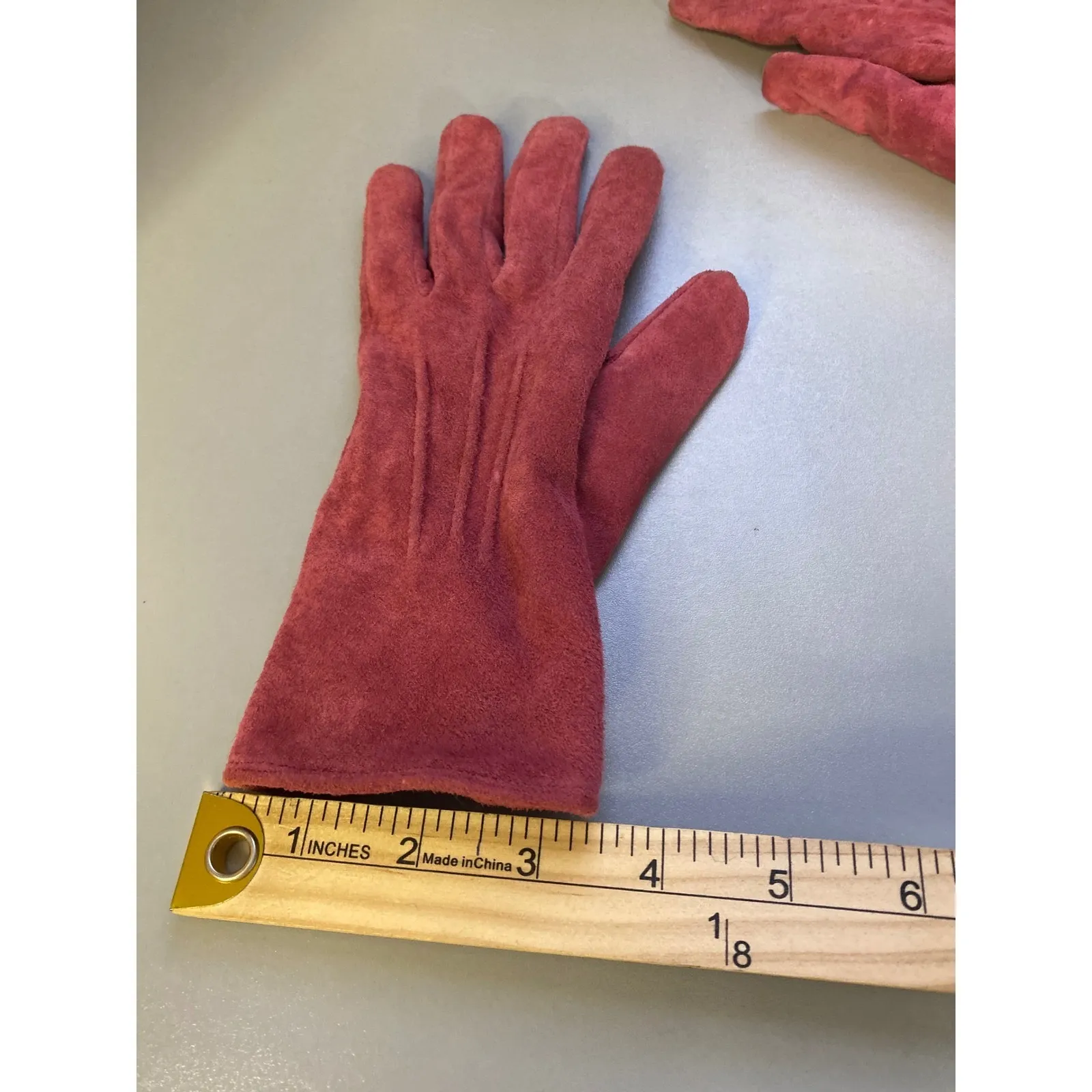 Genuine Leather Suede Gloves Women Size M Pink Warm Winter Fashion Accessory Red Size M - Image 6