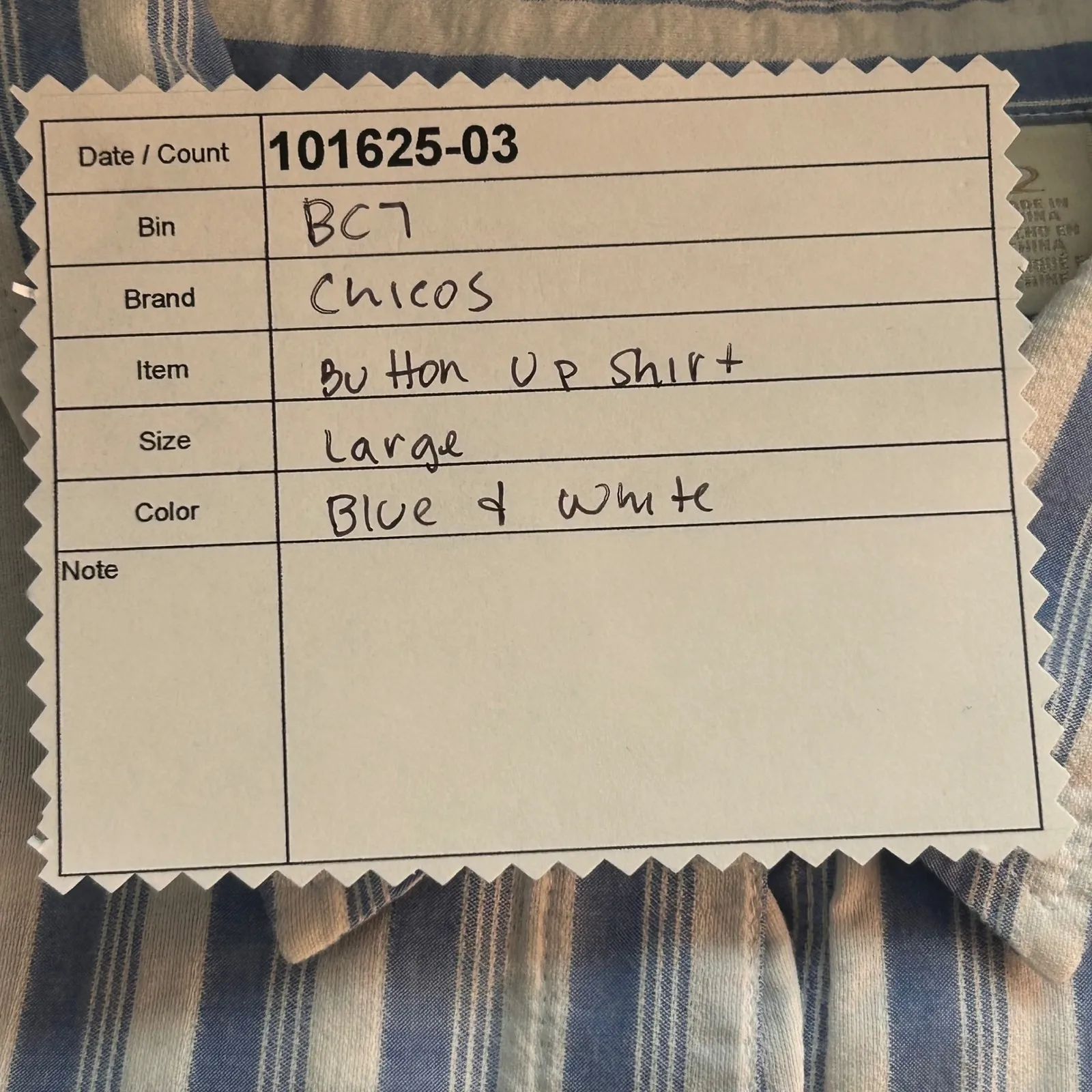 Chicos Button Up Shirt Blue White Large Or 2 - Image 14