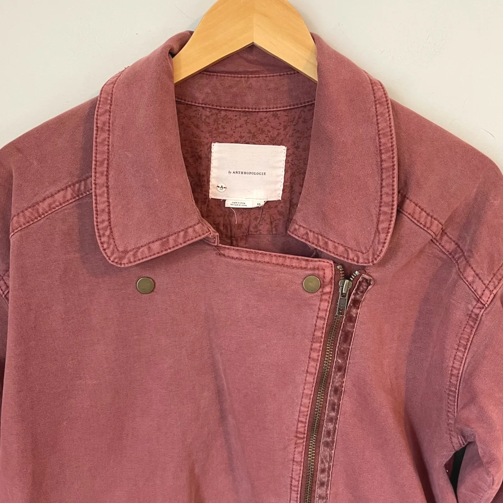 Anthropologie Moto Utility Parka Jacket XS Casual Pockets Lightweight Coat Mauve Red - Image 4
