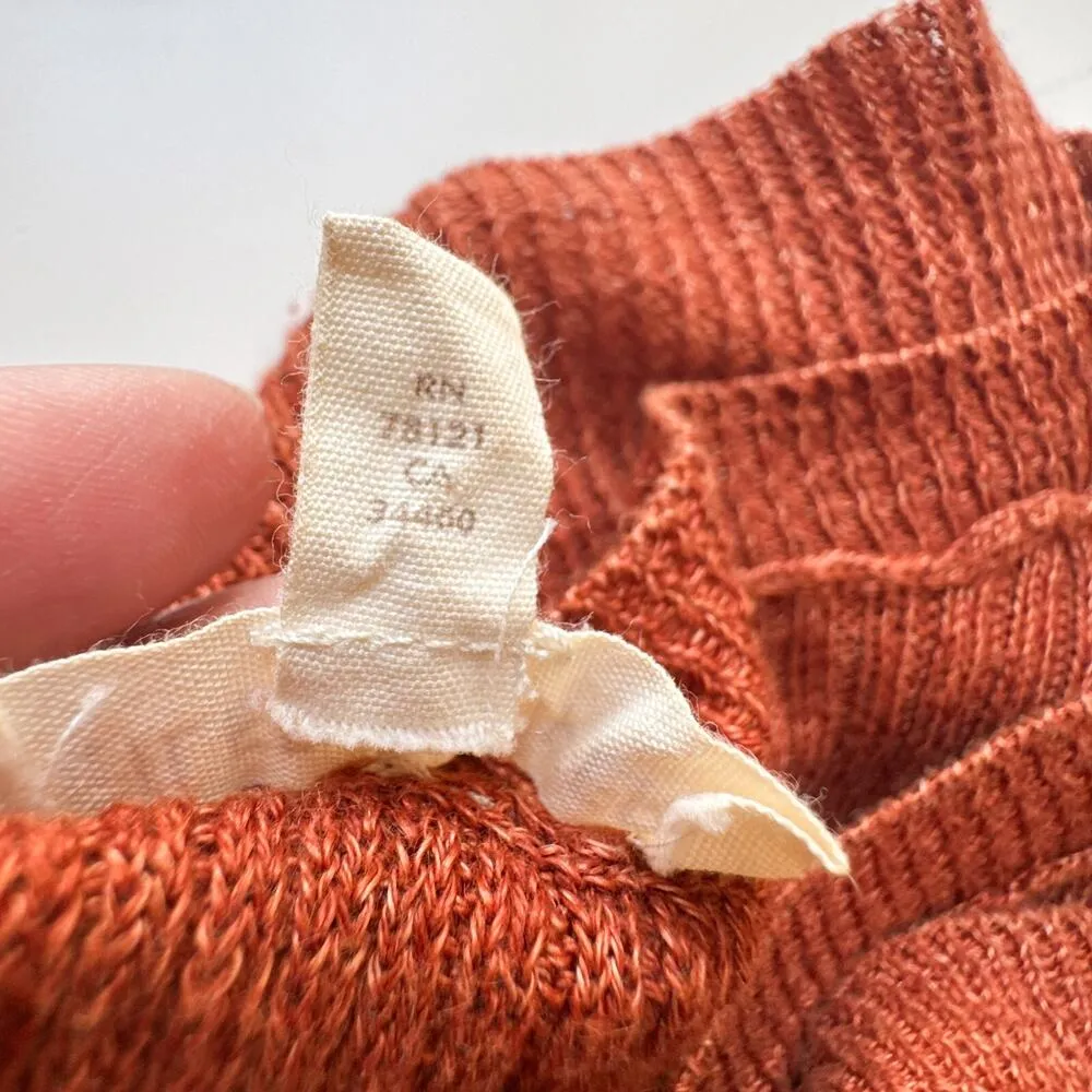 Eileen Fisher Petite Large Linen Henley Tank Rust Orange Sleeveless Ribbed Knit - Image 7