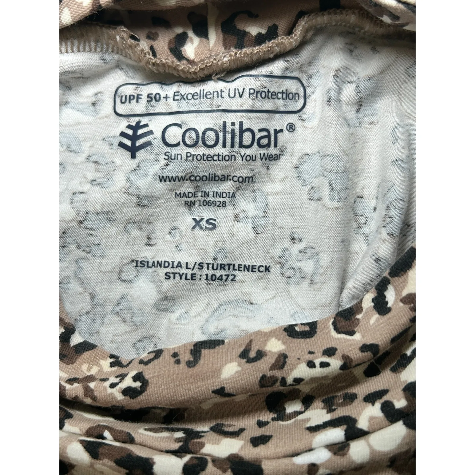 Coolibar UPF 50 Animal Print Long Sleeve Islandia Turtleneck‎ style 10472 Tan Size XS - Image 4