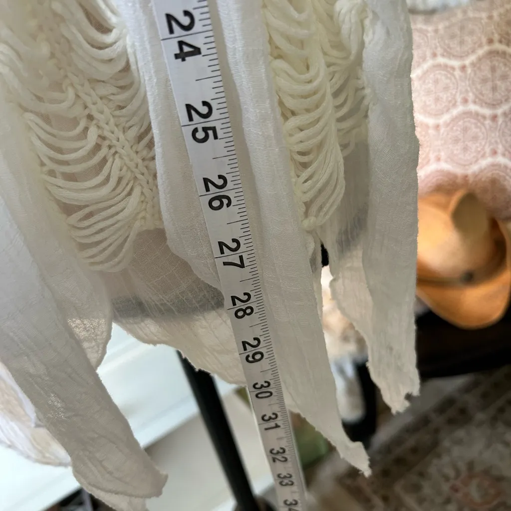 Paradise crochet knit, white cream, semi sheer Boho cover up mini dress tank M Size M - Image 11