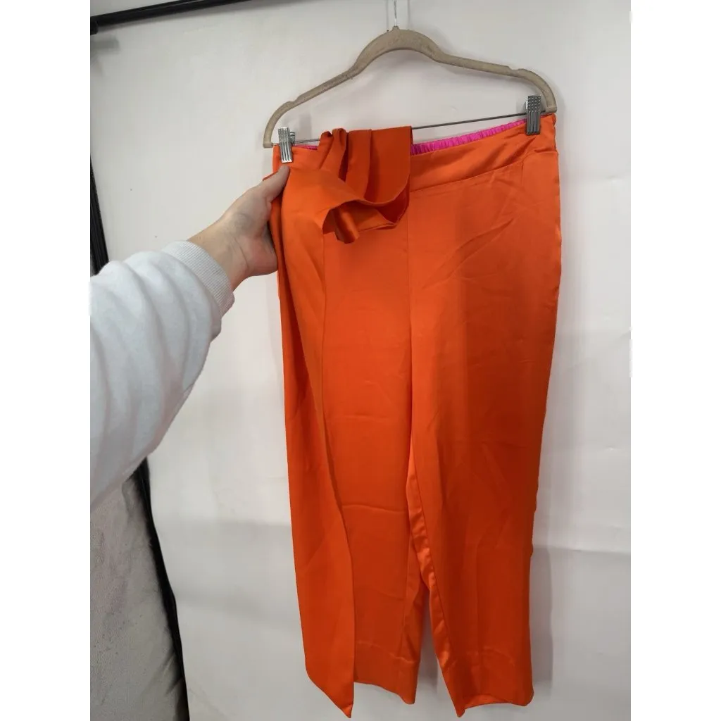 Gretchen Scott Satin Wide Leg Pant Women Small Orange Mature Belted High‎ Rise - Image 5