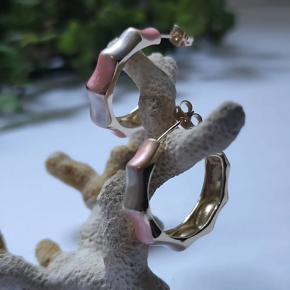 Tricolor Bamboo Style Earrings Gold Filled - Image 2