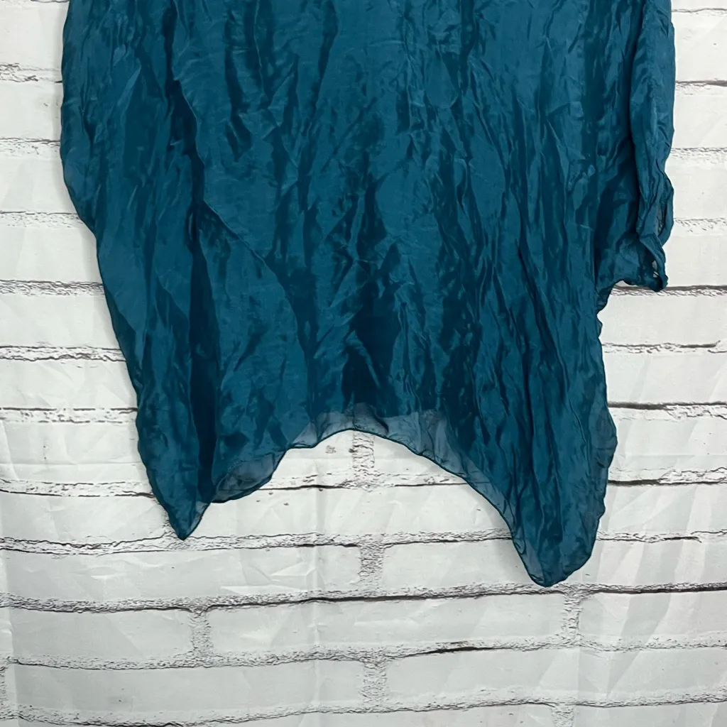 Tempo Paris Teal Crinkle V-Neck Tunic Top Women’s S Boho Oversized Asymmetrical - Image 4
