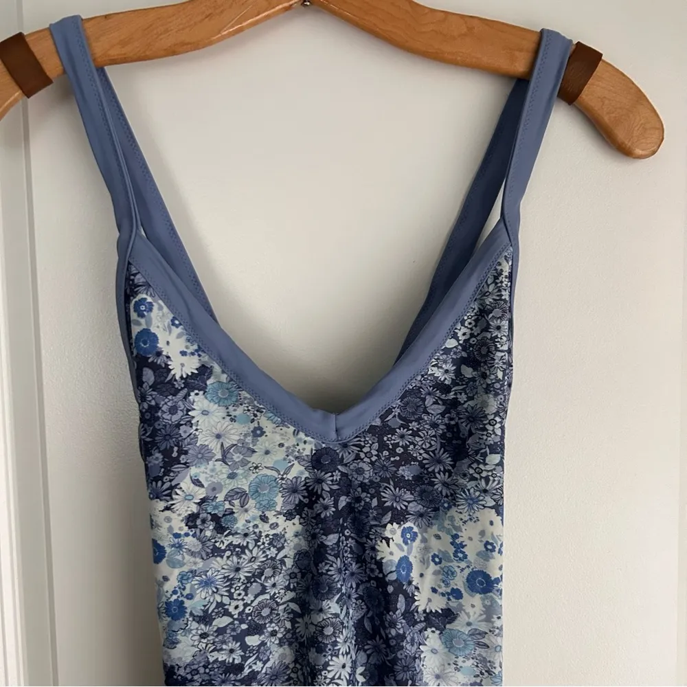 Aerie  baby blue micro multi floral strappy back vneck plunge one piece swimsuit - Image 6