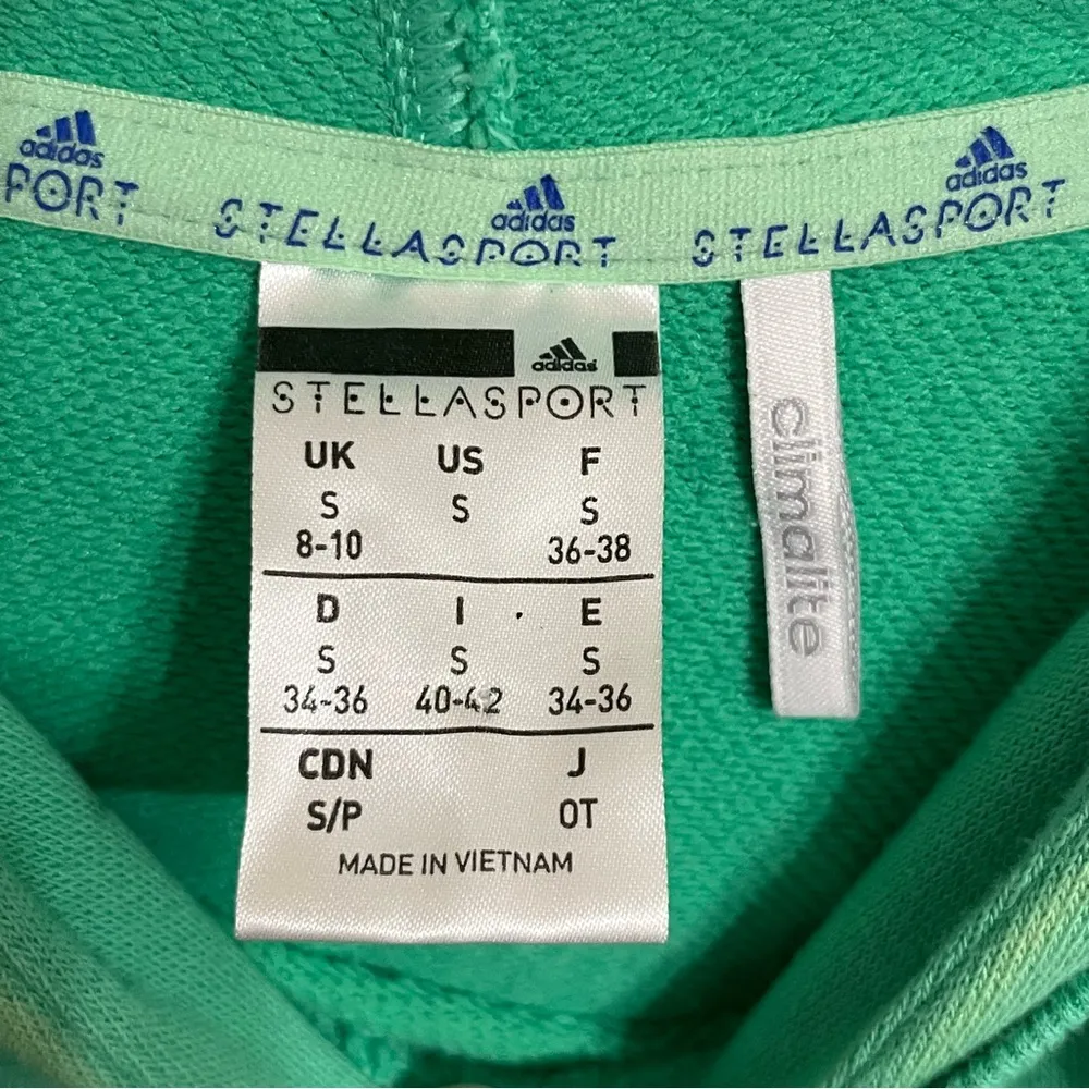 Women’s Stella McCartney Adidas Oversize‎ Raglan Sleeve Hoodie Blue Green Size S - Image 5