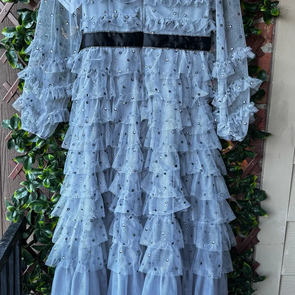 Maddison Polka Dot Maxi Dress in Dusty Blue Size Medium Gray - Image 8