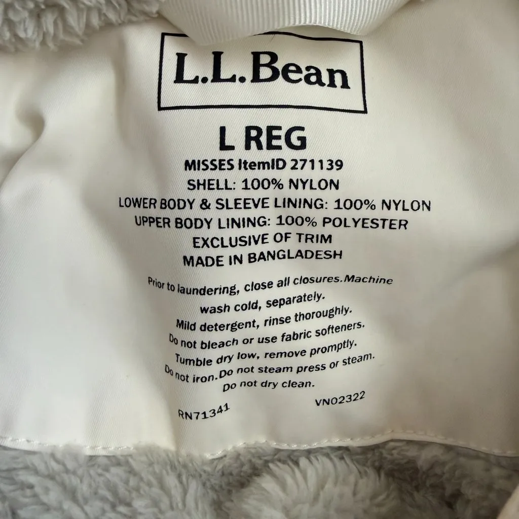 L.L. Bean Winter Warmer Coat Women's Large Ivory Full Zip Long Hooded 271139 White - Image 14