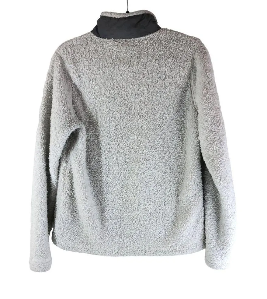 Eddie Bauer Womens Fleece Pullover 1/4 Snap Button Pockets Fuzzy Gray M - Image 2