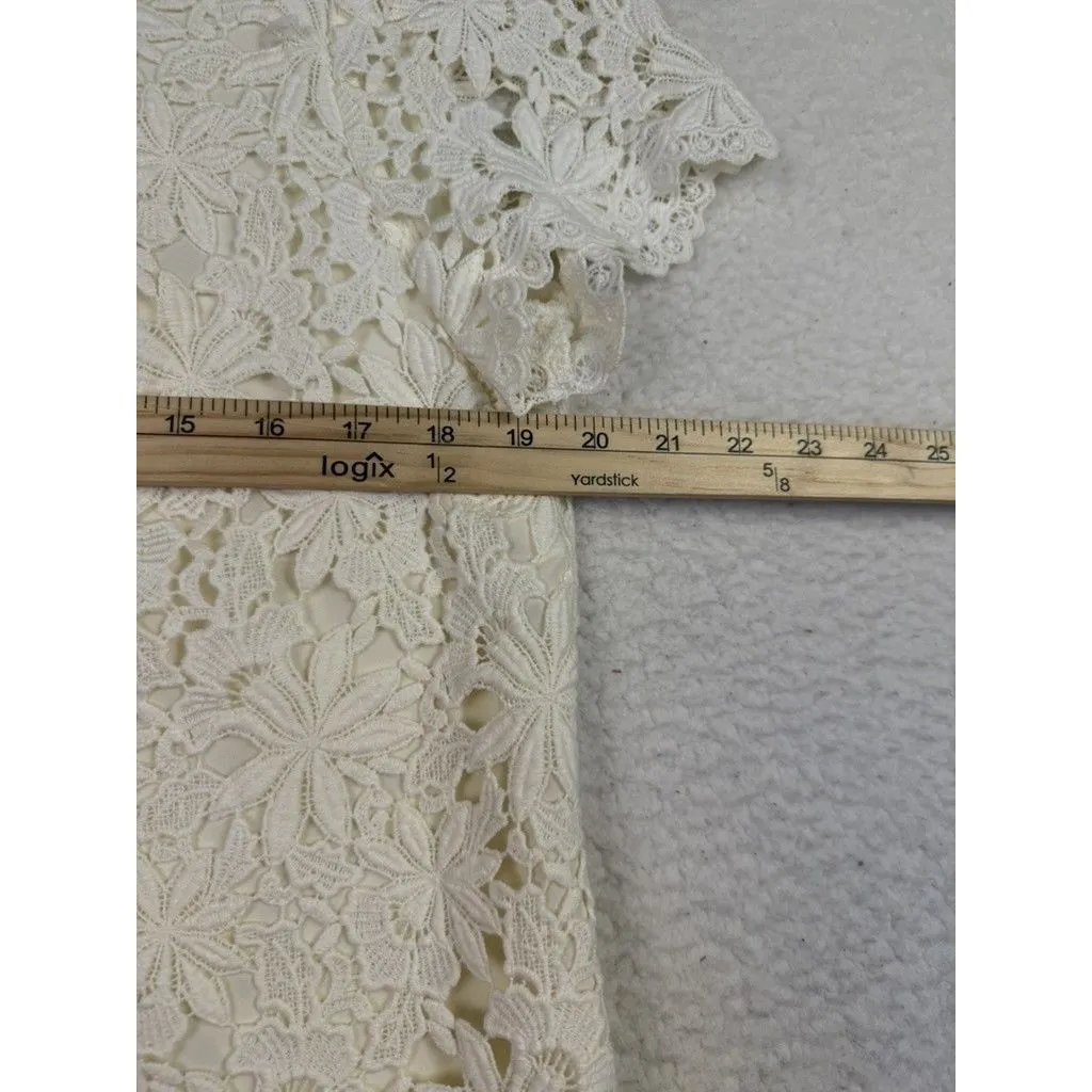 NEW Talbots Shirt Womens 14‎ Ivory Floral Lace Short Sleeve Scalloped Hem Casual - Image 6