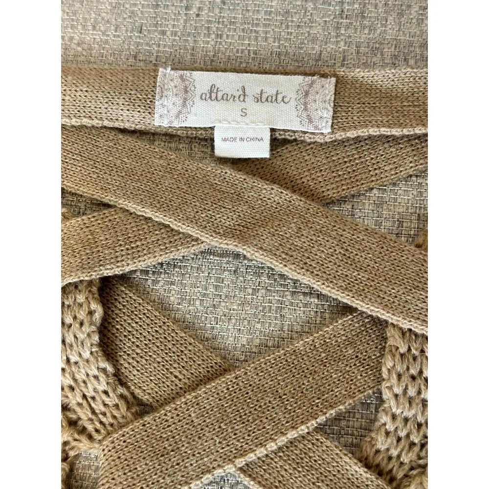 Womens Cable Knit Sweater Ribbon CrissCross Back Lace Up V-Neck SM - Image 7