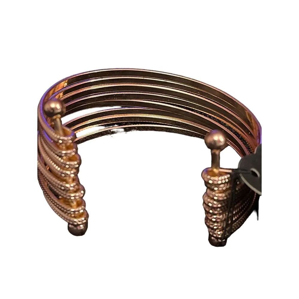 Elegant Copper-Tone Multi-Strand Cuff Bracelet Boho Chic Statement‎ Jewelry R-20 - Image 3