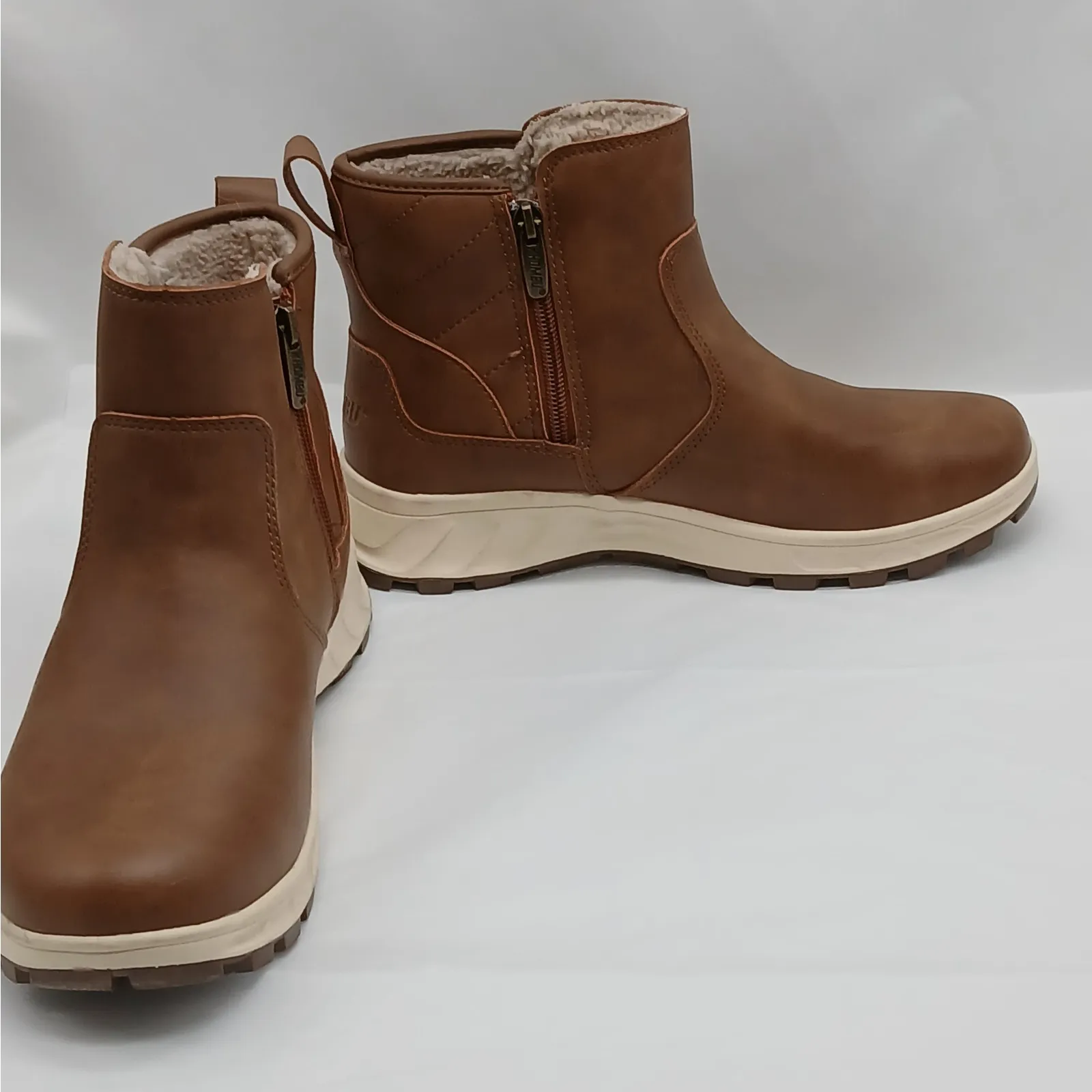 Khombu Women's Ankle Boots Size 8M Brown Faux Leather Sherpa Fleece Lined Hiking - Image 2