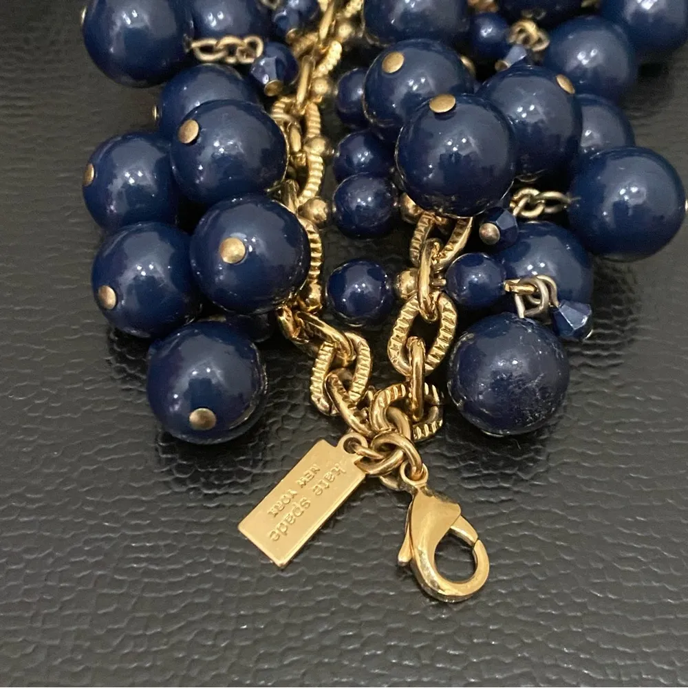 Rare KATE SPADE Navy Blue Baubles & Beads Cluster Beaded Bracelet 79.4g - Image 10