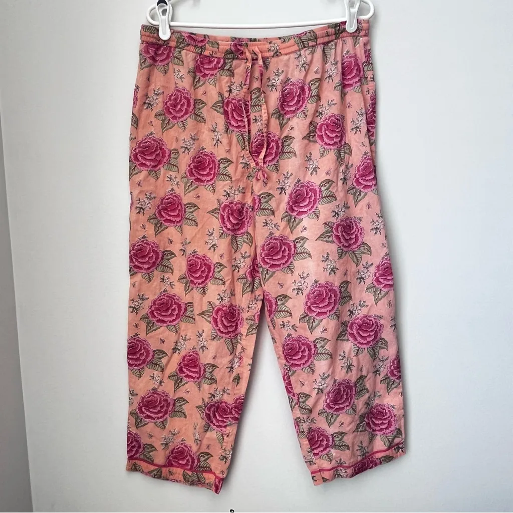 La Cera Cotton Print Pj Set in Peach Size Large Pink - Image 3