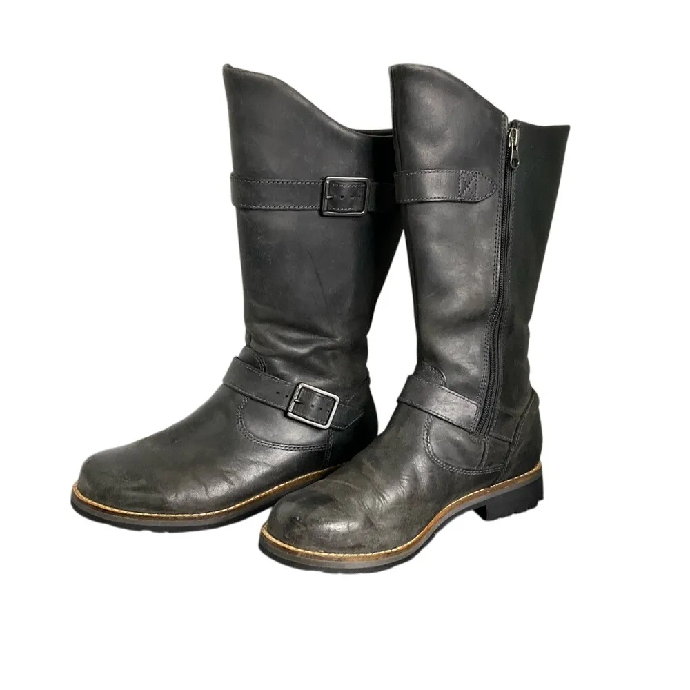 Patagonia‎ Tin Shed Rider Leather Moto Engineer Boots Gray Vibram Women's 6.5 - Image 11