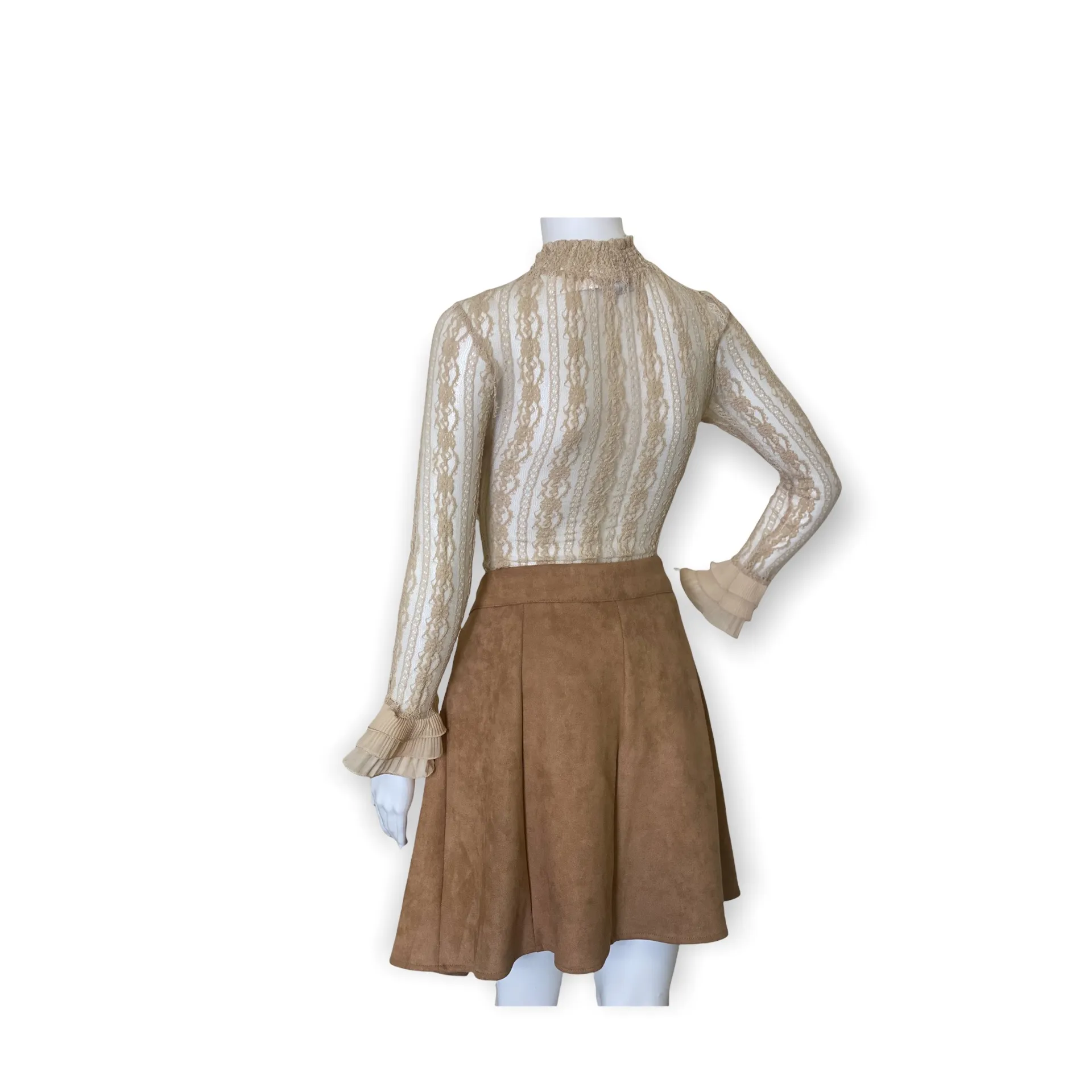 Fuinloth Faux Suede High Wasit Mini Skirt Tan Size XL - Image 4