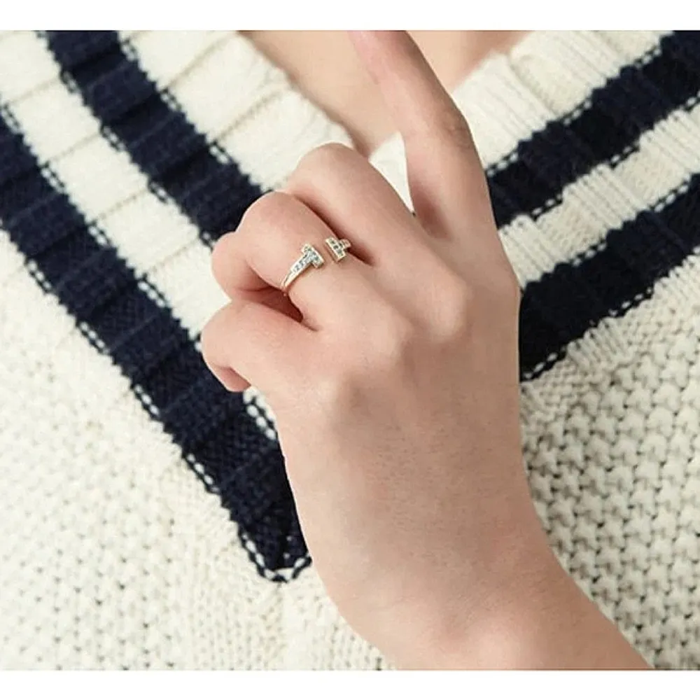 14k Yellow Gold Filled Adjustable Bar Simulated‎ Diamond Ring - Image 10