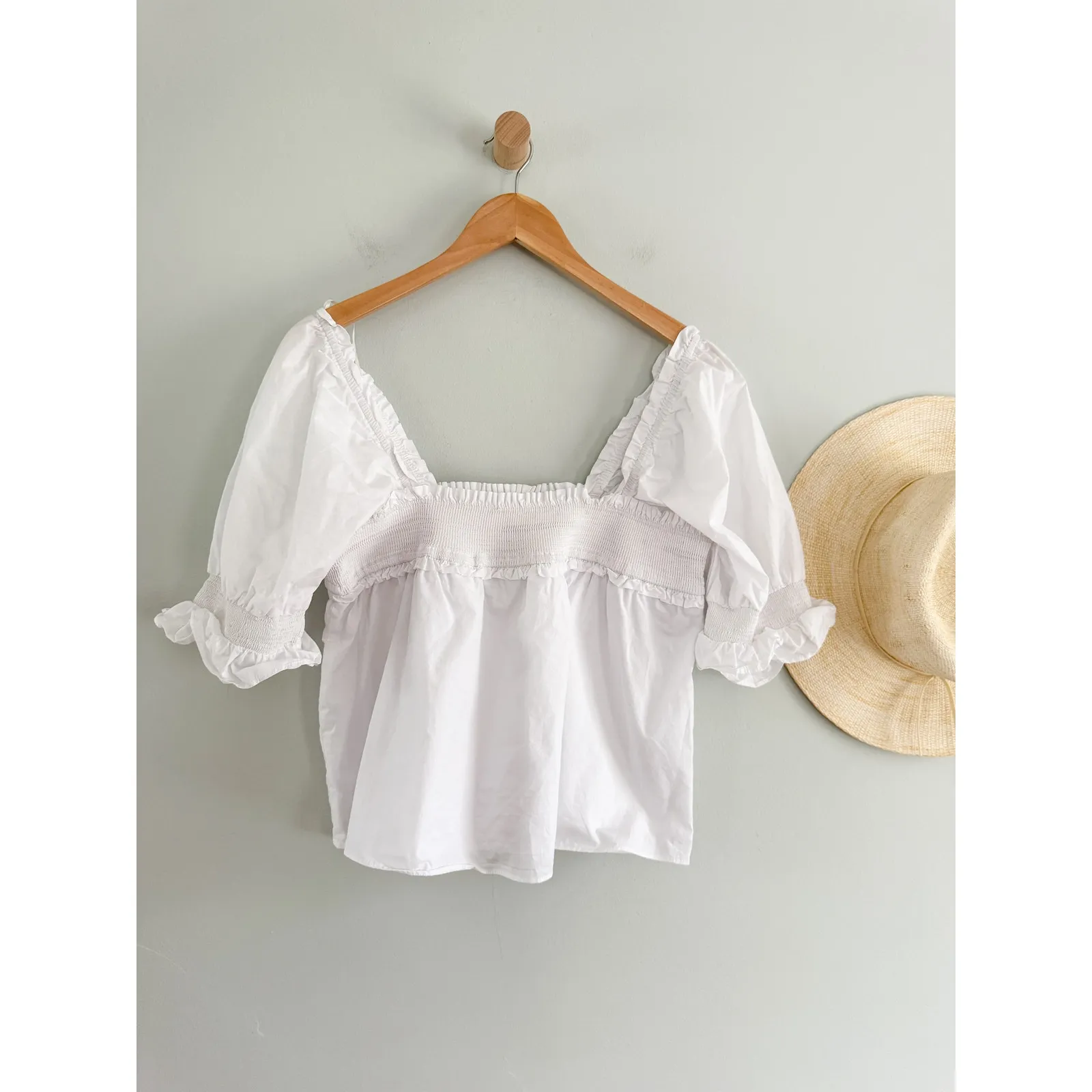 Tuckernuck | Hyacinth House | Palmer Square Neck Smocked Top in White | Sz S - Image 3