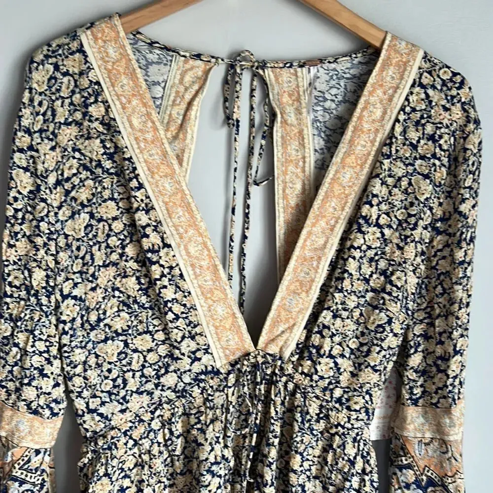Free People NEW  Once Upon a Summertime Romper In Blue Combo - Image 4