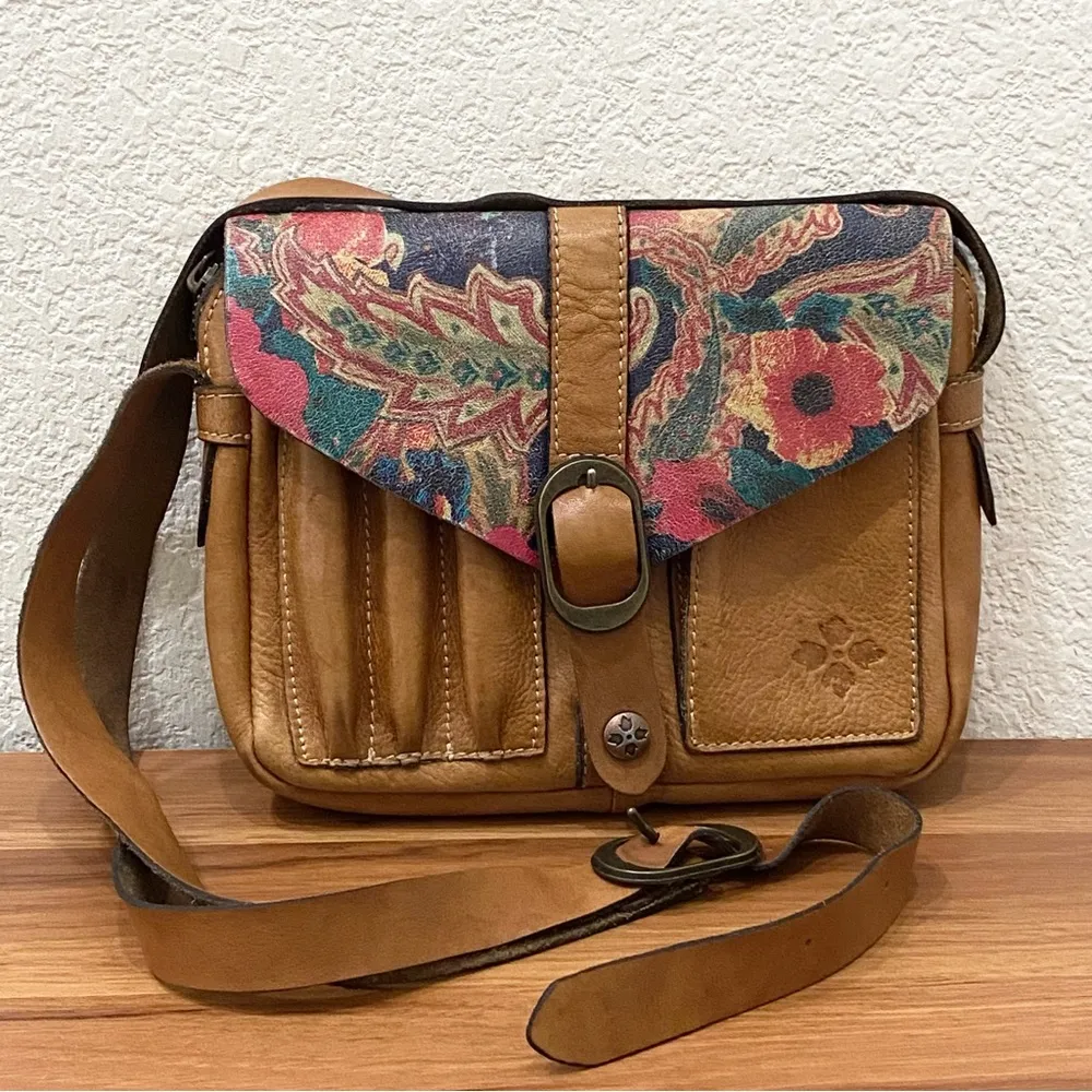 Brown Leather Floral Praga Flap Crossbody Bag - Image 3