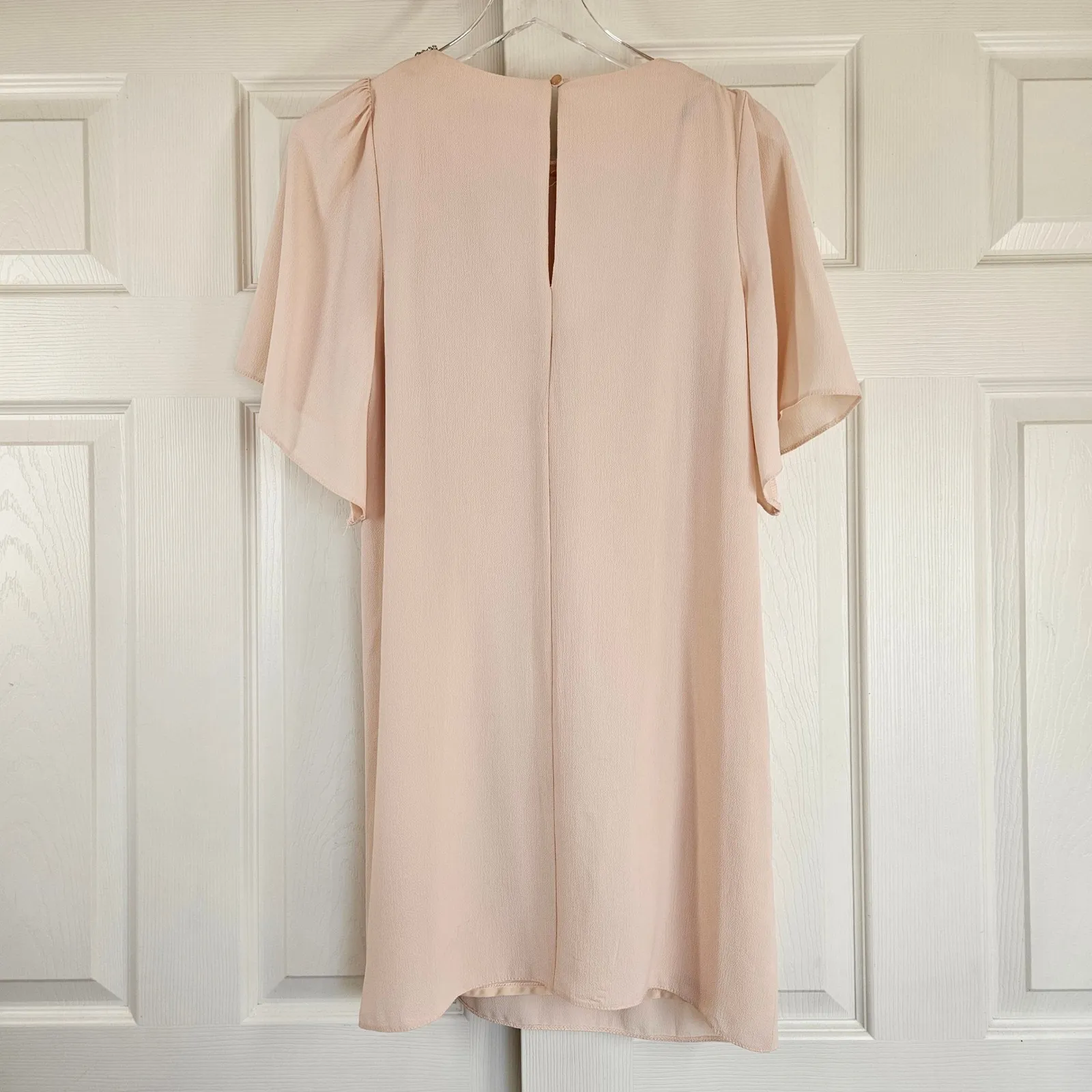 Dorothy Perkins Blush Embellished Shift Dress | Flutter Sleeve | US 8 - Image 8