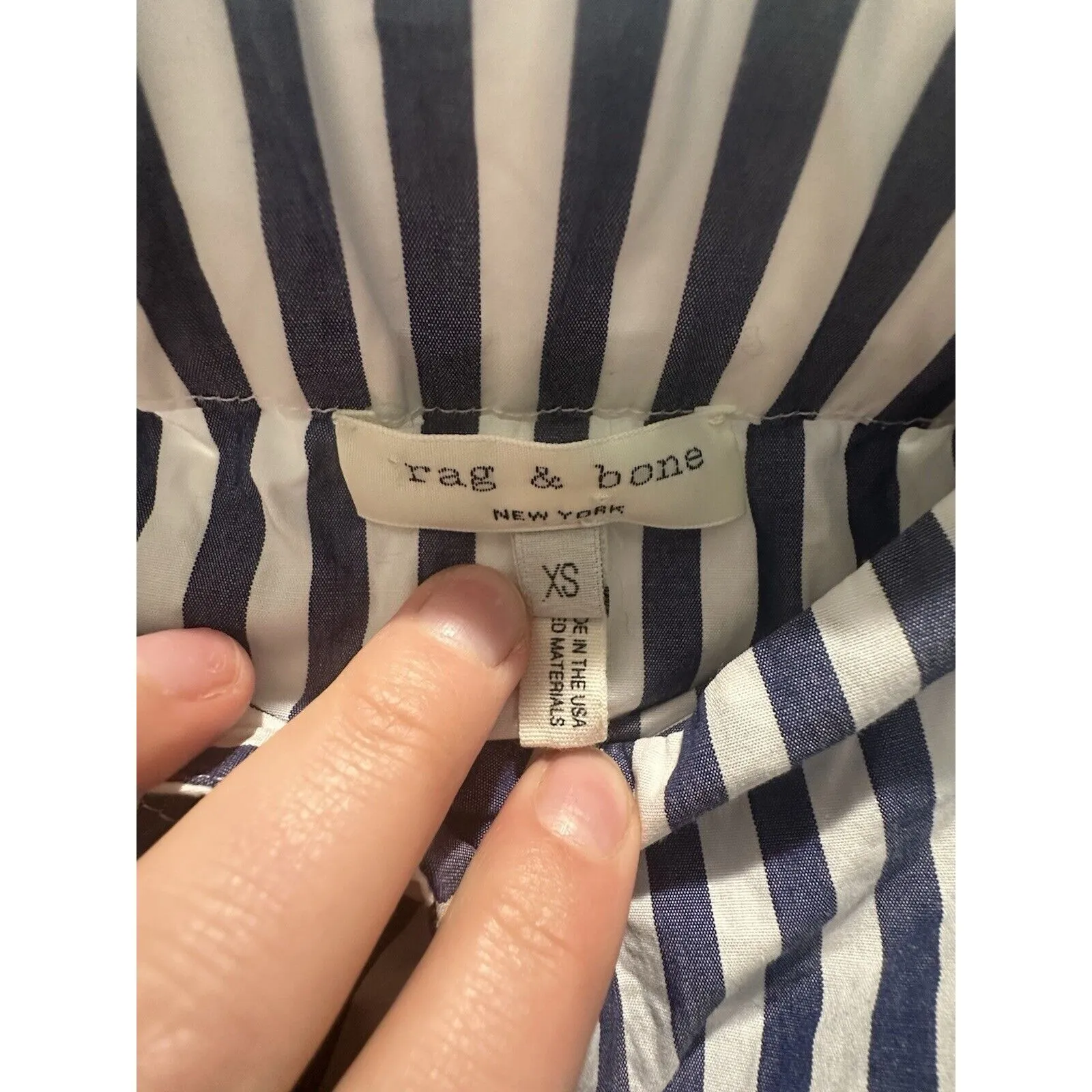 Women’s RAG & BONE | off the shoulder  striped Cotton Blue White  top XS USA - Image 4