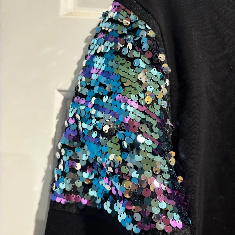 DKNY The everywhere sparkly festive sweatshirt sequence sz XS black - Image 2