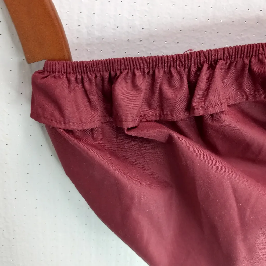 EnSaison L Babydoll Elegant Burgundy Puff Sleeve Tie Back Crop Top Red Size L - Image 6