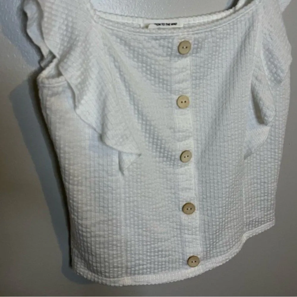 Caution To The Wind White Ruffle Cropped Tank Top Size Medium - Image 2