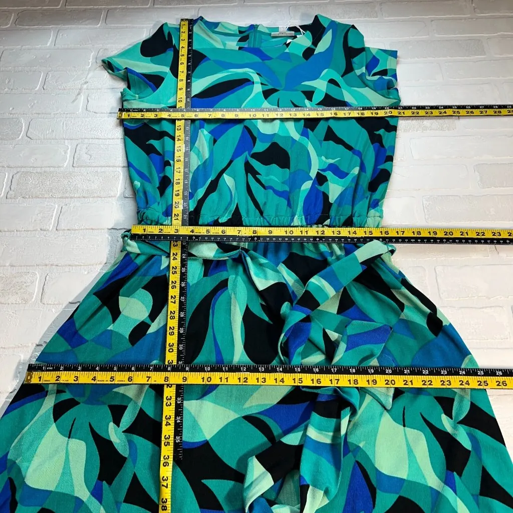 Chicos 3‎ Travelers Maxi Dress XL Green Leafy Oasis Cap Sleeve Belted Waist New - Image 2