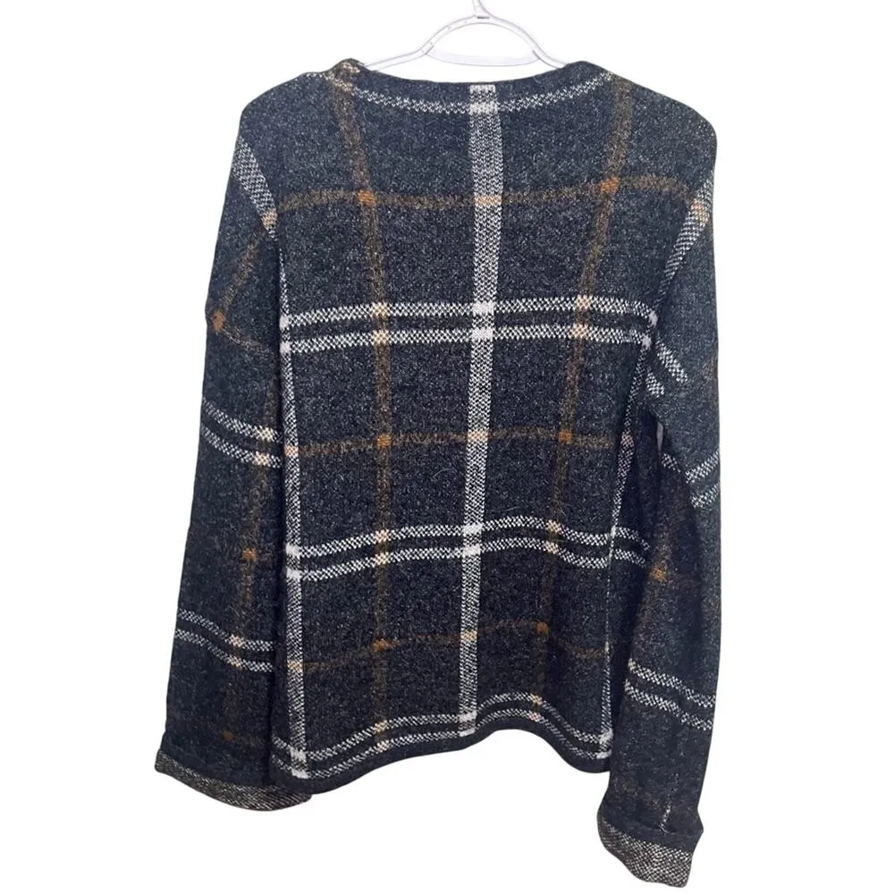 Vero Moda Black Plaid Brynlee Long Sleeve Funnelneck Blouse Sweater Medium Wool - Image 9