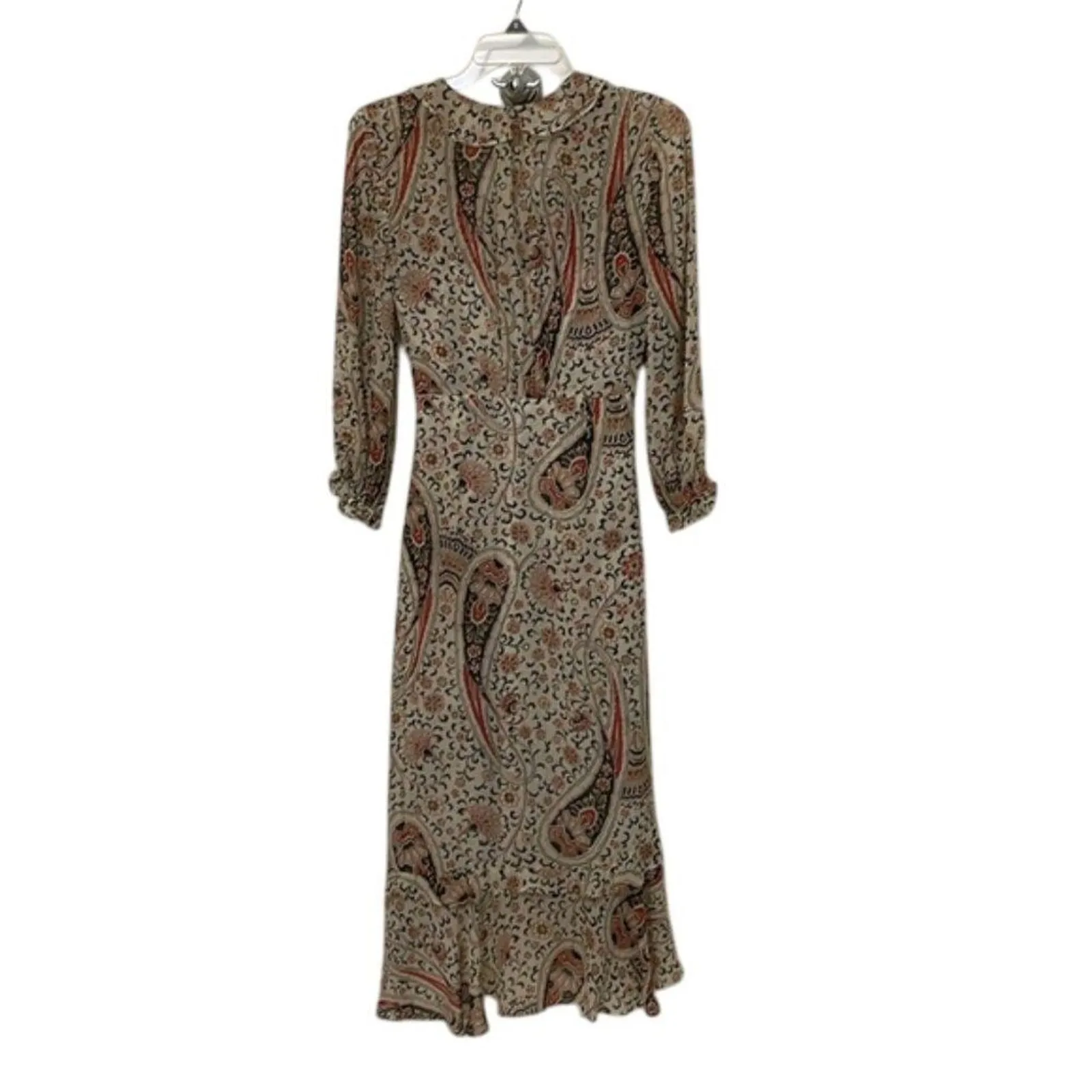 Veronica Beard Beige Derby Paisley Silk Midi Dress Womens Size 00 Ruffles - Image 5