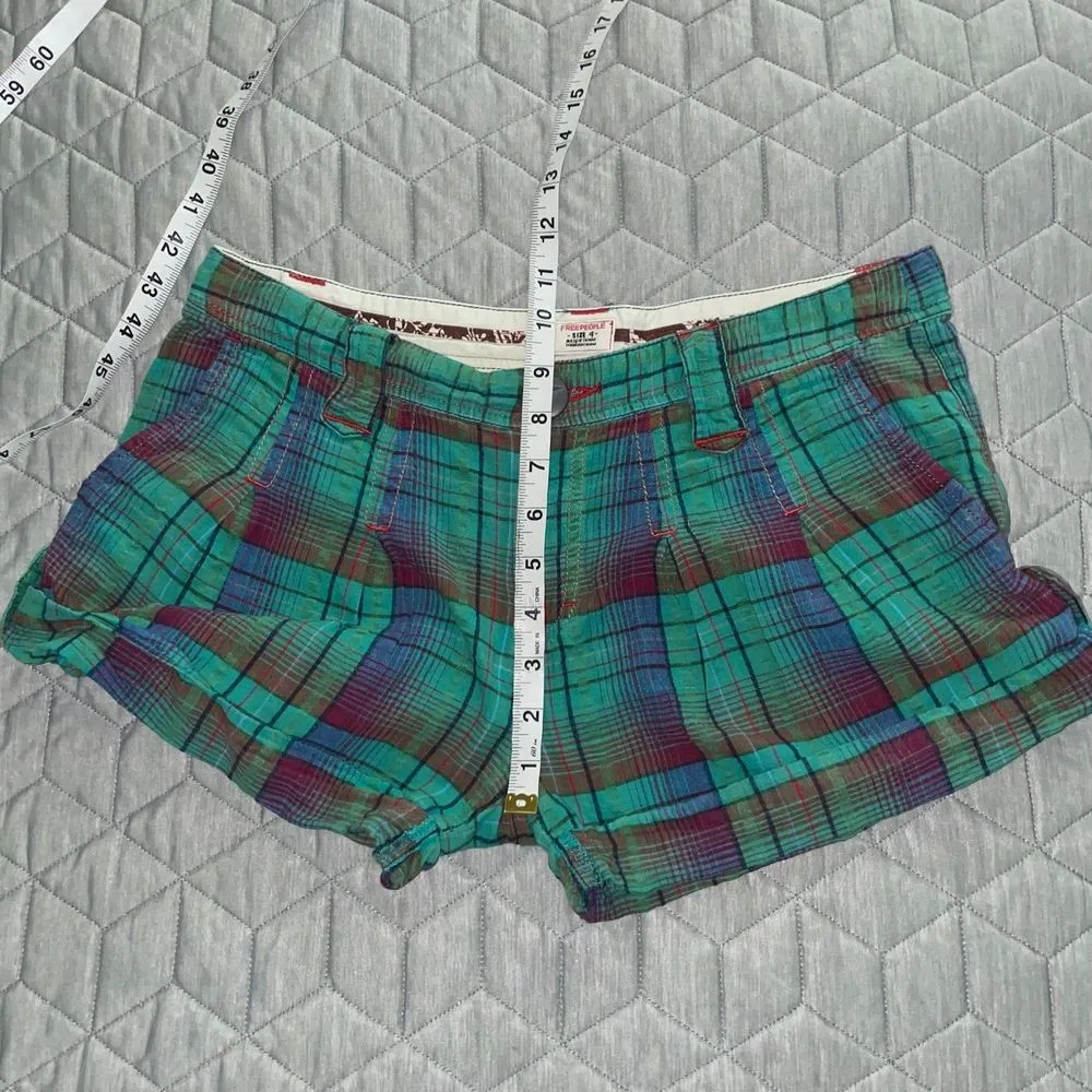 Free People shorts women’s size 4 Green Isla Plaid Madras Cuffed chino belt loop - Image 9