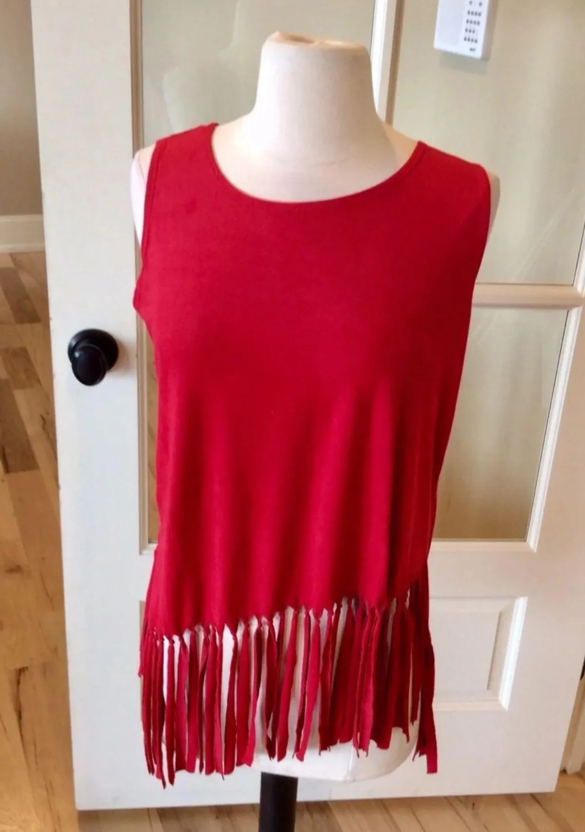 Red Top Coverup Tank Fits S M L Shirt Fringe Size L - Image 3