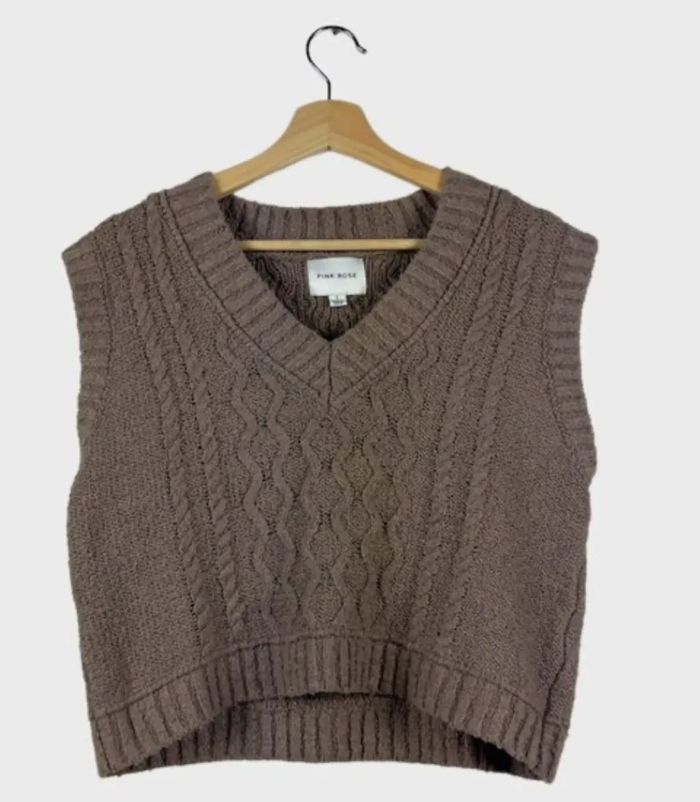 Pink rose brown sweater vest - Image 2