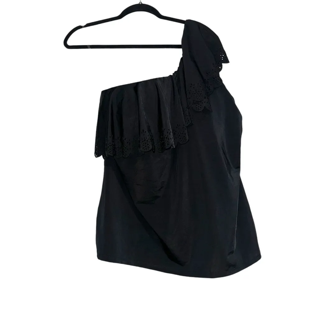 NWT Cacique Swim No Wire Relaxed Laser Cut One Shoulder Black Tankini 18 - Image 3