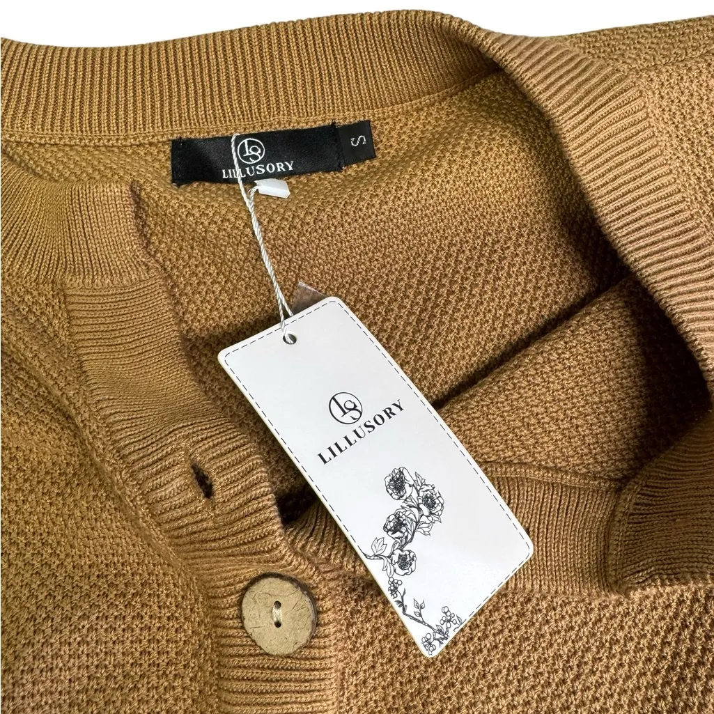 Slouchy Boho Sweater Waffle Knit Lillusory NWT Sz S Fall Winter Cozy Granola Brown - Image 4