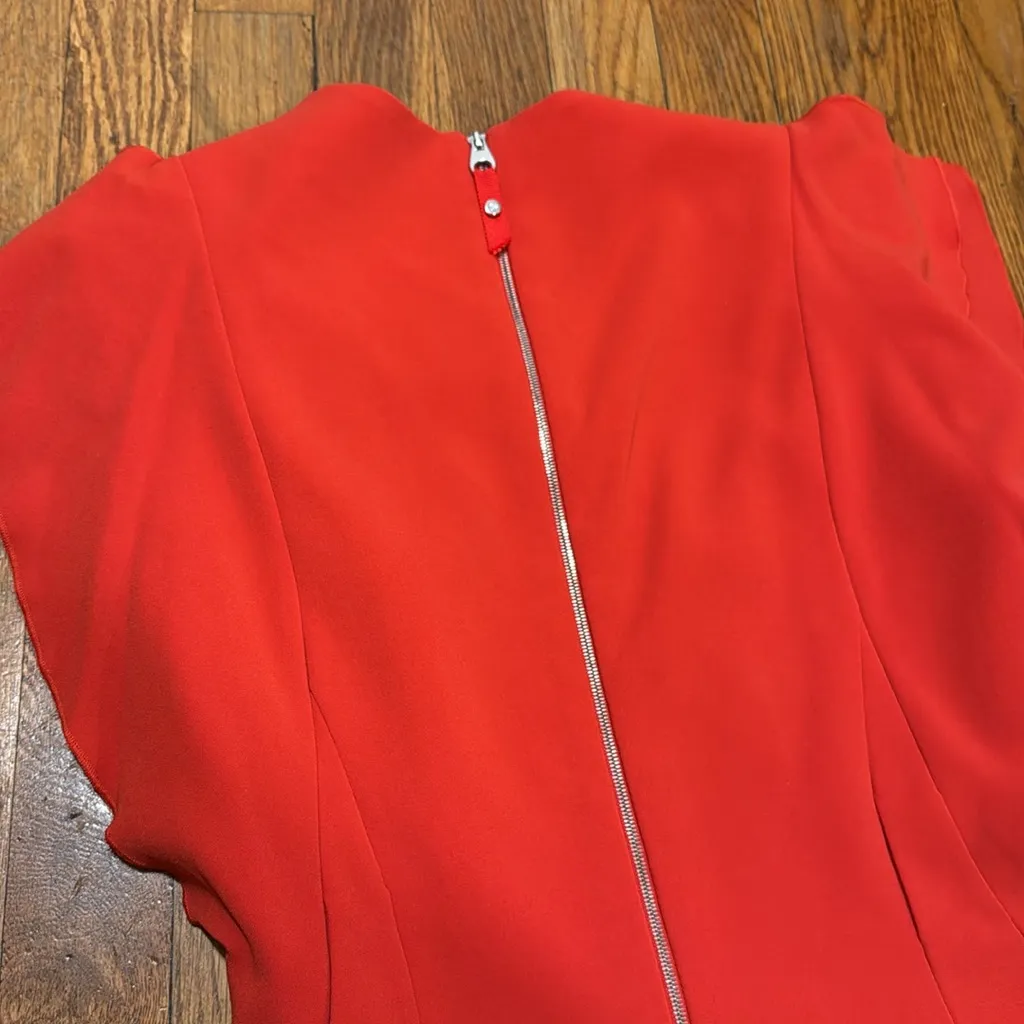 Karen Millen belted pencil v neck midi dress pencil office chic red flutter 8 - Image 9