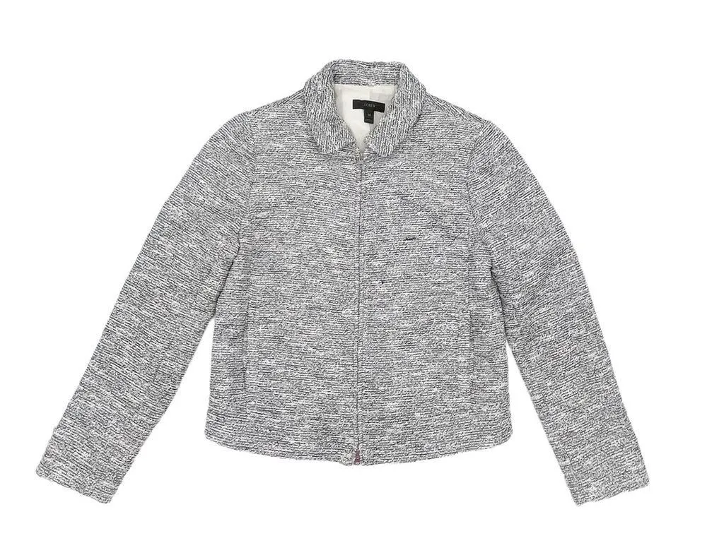 J. Crew Black White Tweed Zip Up Collared Suit Jacket Blazer E8496 Size 00 - Image 4