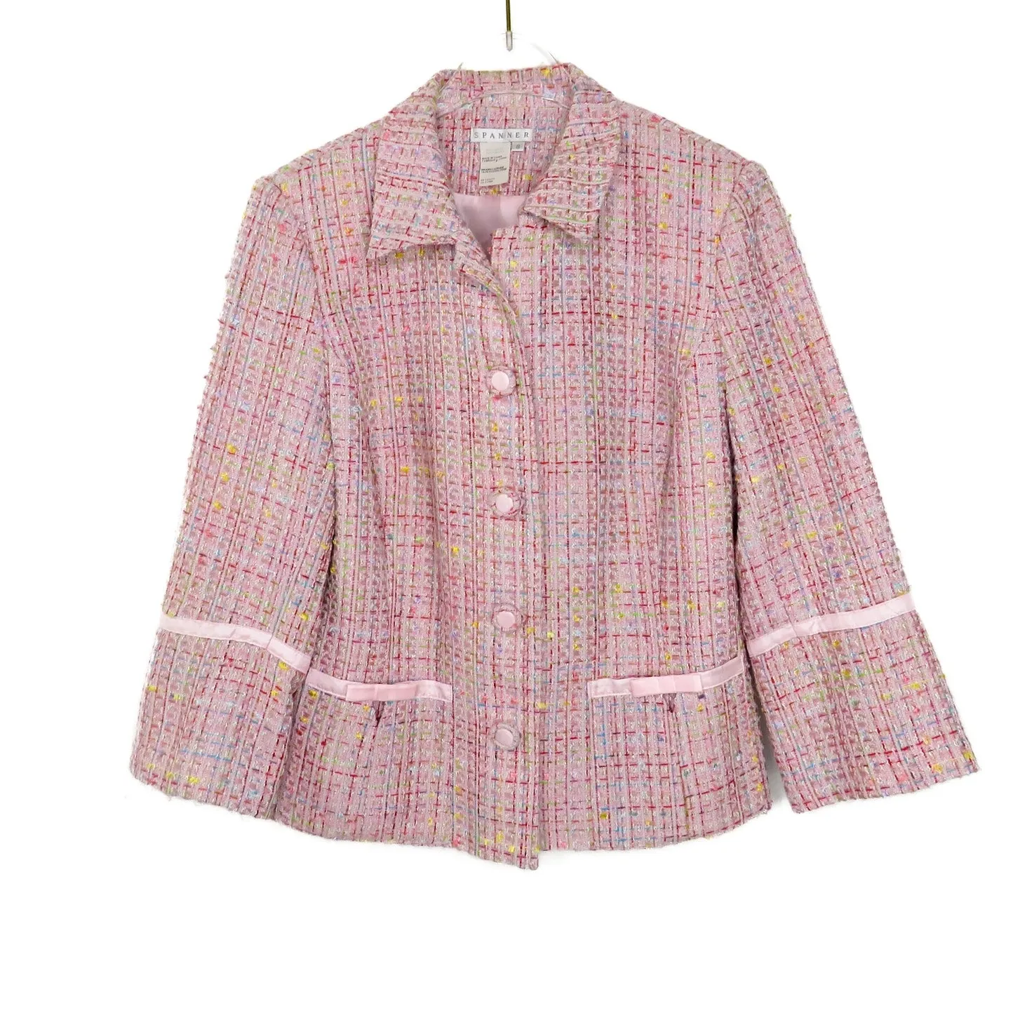 Vintage Spanner Pink Tweed Skirt Suit Two Piece Skirt Set Formal Size 8 - Image 3