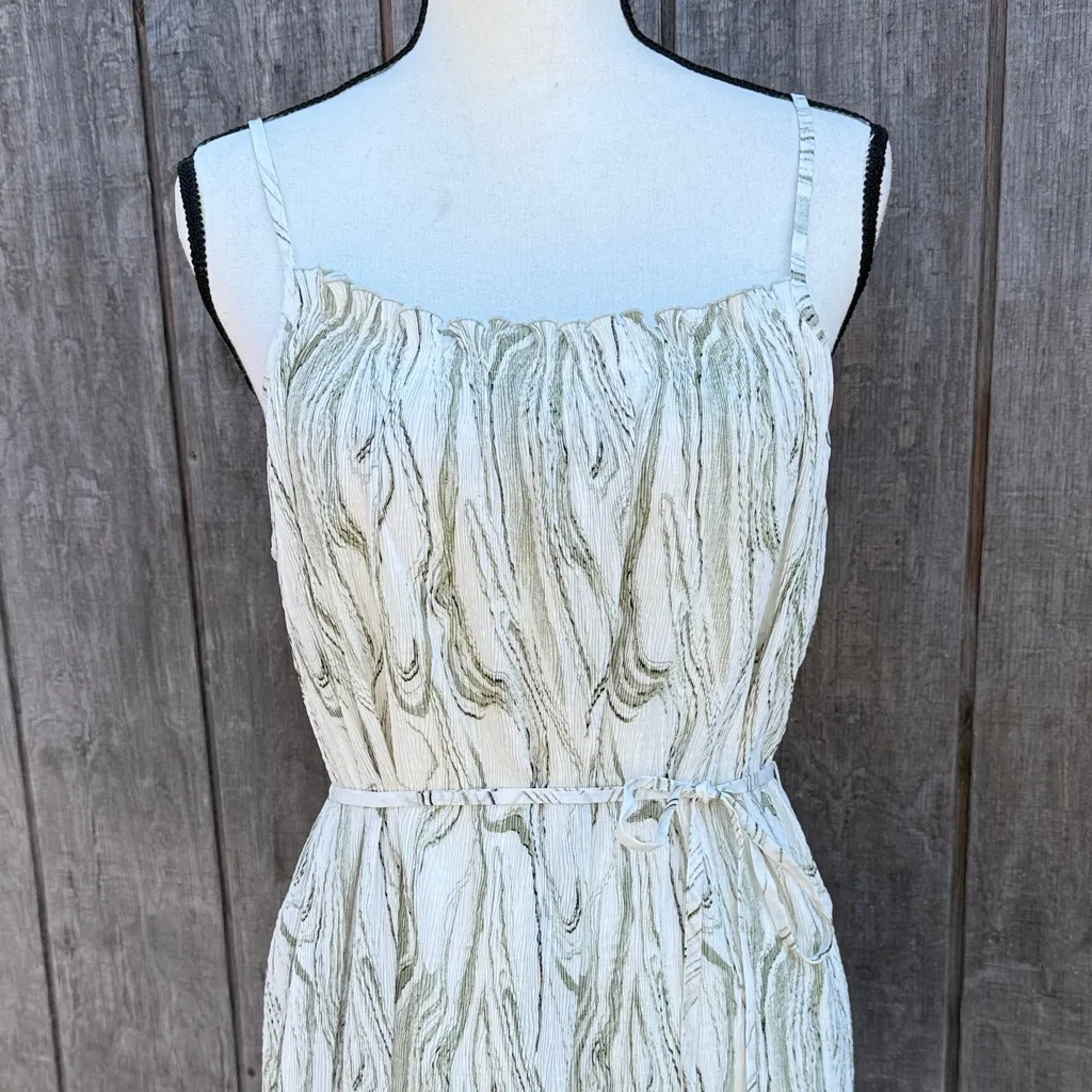 NWT S Deer Shabby Chic Strapless Cream & Green Print Elegant Maxi Dress Size Lrg Size L - Image 3