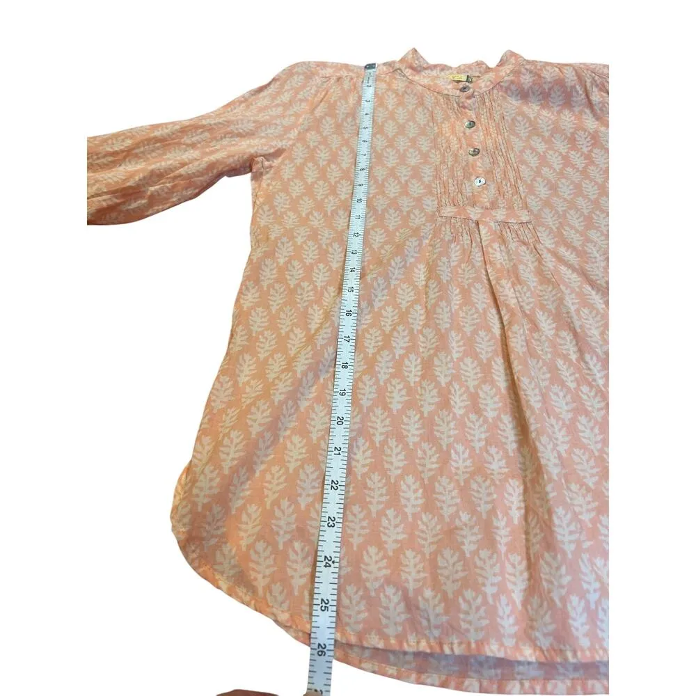 NWT MATTA Peach Iride Buti Top Pintuck Block Print Henley Tunic Women's SMALL Orange - Image 6