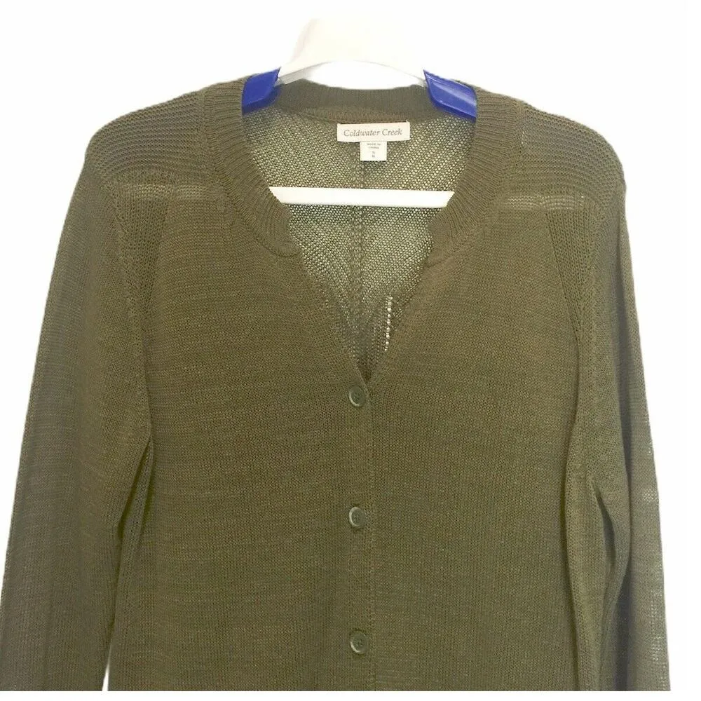 Coldwater Creek Cardigan Sweater Size Small V-Neck Green Stretch Knit - Image 2